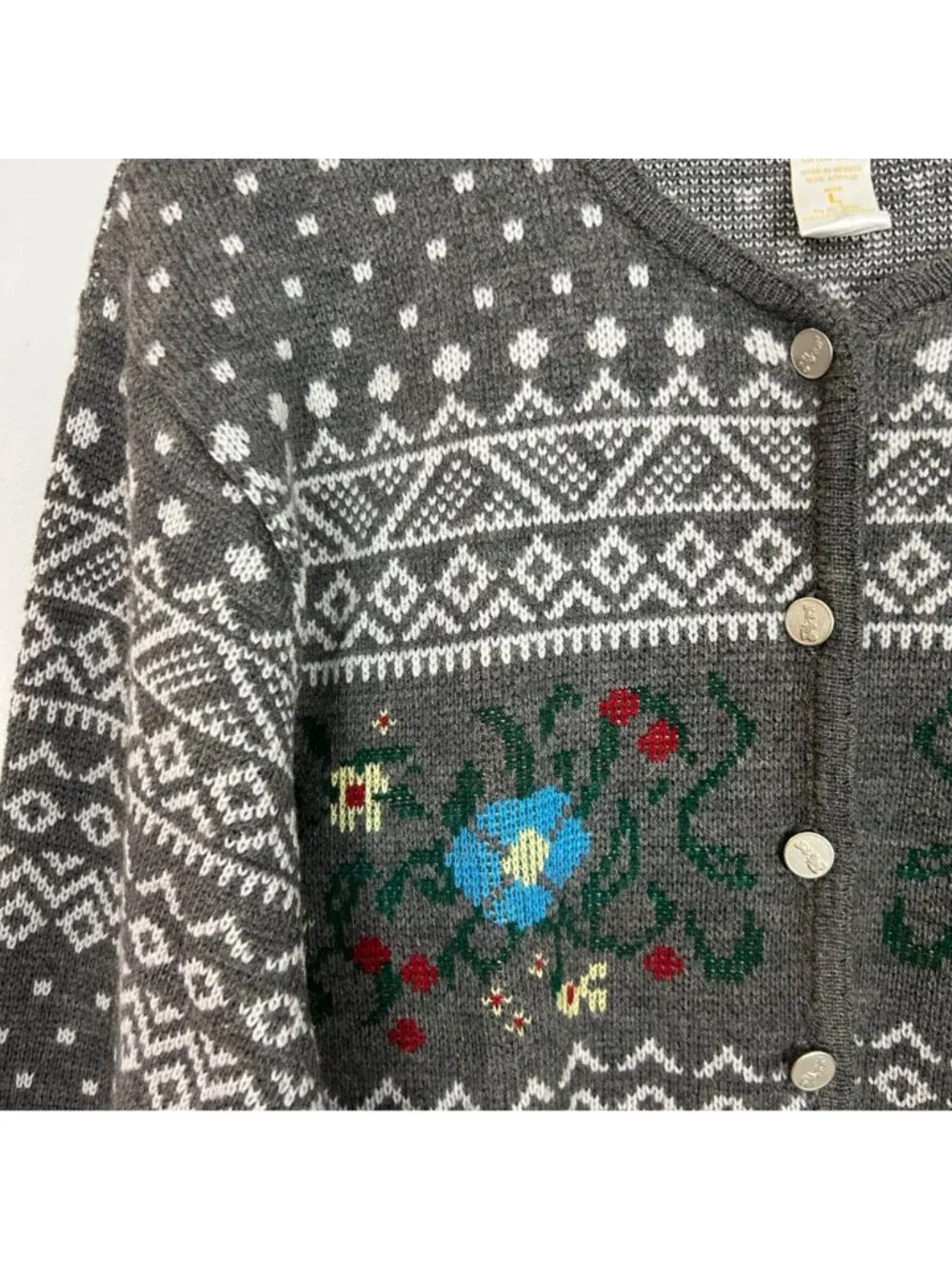 Vintage Tally Ho Floral Button Cardigan Sweater Cottage Size Large Women's